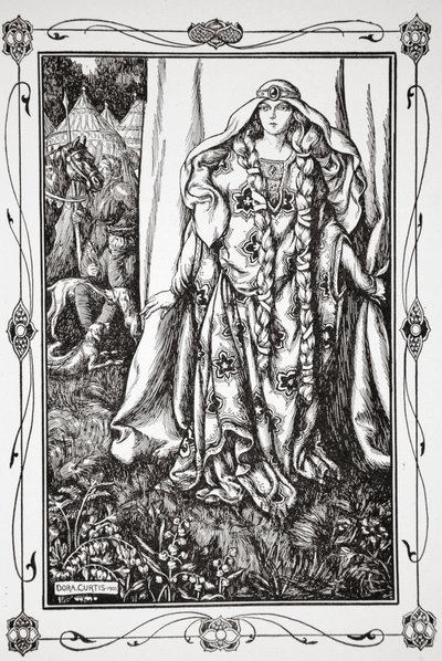 Bij de deur van een... stond een dame, 1905 door Dora Curtis