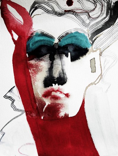 Expressief rood portret door Doris Schmitz