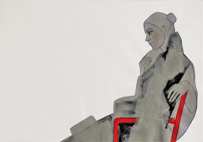 De bedachtzame vrouw in de rode stoel door Doris Schmitz
