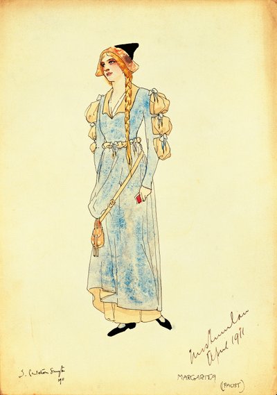 Kostuumschets voor Marguerite voor de uitvoering van Faust door Dorothy Carleton Smyth