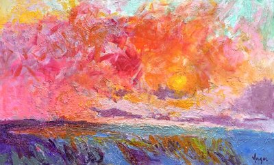 Levendig zonsondergang aan zee door Dorothy Fagan
