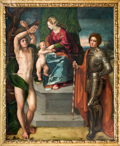 Madonna met Kind Jezus en St. Sebastiaan en St. Joris (detail) door Dosso Dossi