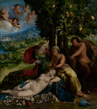 Mythologische scène door Dosso Dossi