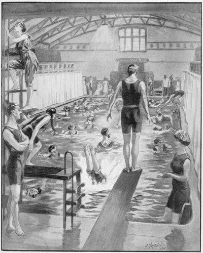 De populariteit van gemengd baden in Londen, illustratie in 