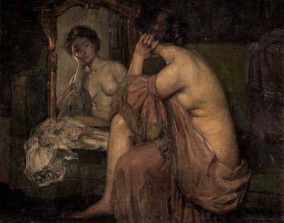 Voor de spiegel (olieverf op doek) door Douglas F. Robinson