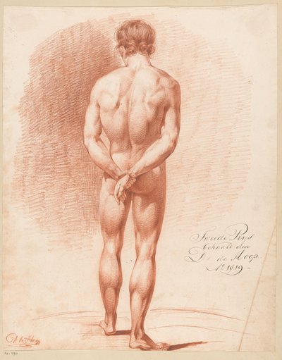 Staand mannelijk naakt, op de rug gezien (2e prijs 1819) door Douwe de Hoop