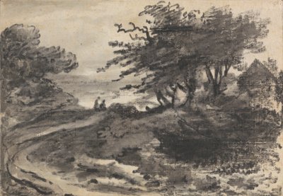 Landschap met bomen en twee figuren door Dr. Thomas Monro
