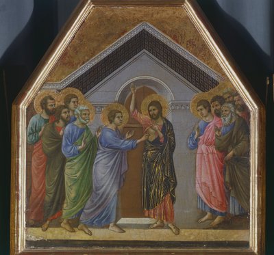 Altaarstuk: De ongeloof van Sint Thomas (detail) door Duccio di Buoninsegna