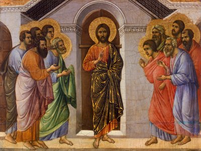 Christus verschijnt aan apostelen achter gesloten deuren, detail van Episodes van Christus