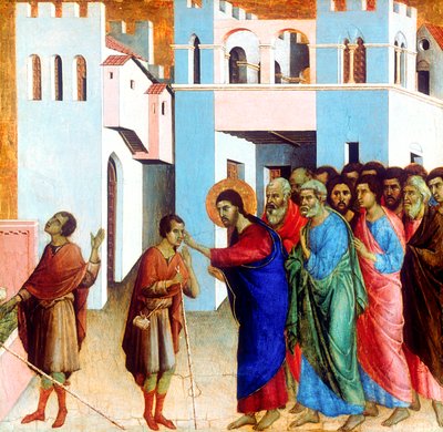 Jezus opent de ogen van de blindgeboren man, 1311 door Duccio di Buoninsegna