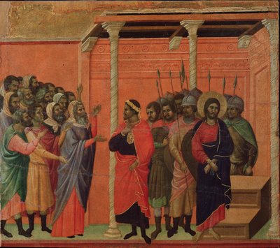 Jezus beschuldigd door de Farizeeën. Maesta altaarstuk door Duccio di Buoninsegna