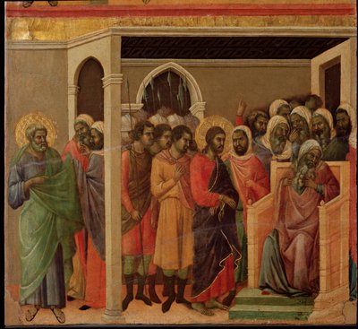 Jezus voor Kajafas. Maesta altaarstuk door Duccio di Buoninsegna