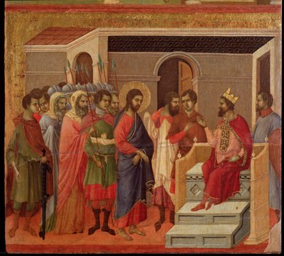 Jezus voor Herodes. Maesta altaarstuk door Duccio di Buoninsegna