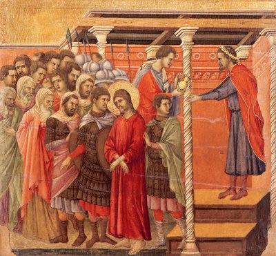 Pilatus wast zijn handen (detail) door Duccio di Buoninsegna