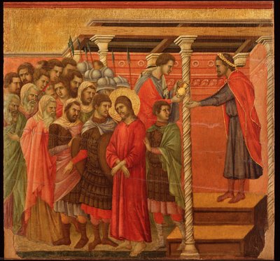 Pontius Pilatus wast zijn handen. Maesta altaarstuk door Duccio di Buoninsegna