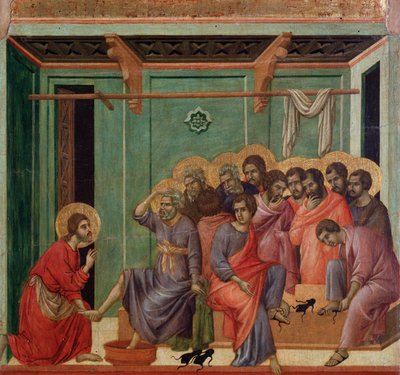 De voetwassing (detail) door Duccio di Buoninsegna