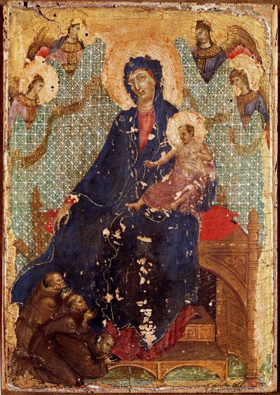 De Madonna van de Franciscanen of Madonna met kind en Franciscaanse monniken en engelen. Tempera op hout door Duccio di Buoninsegna (1255-1318/9) 1300 Siena, Pinacoteca nazionale door Duccio di Buoninsegna