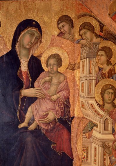 Maagd en kind op de troon (La Maesta altaarstuk) door Duccio di Buoninsegna