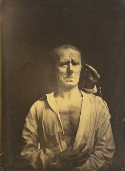 Spasme van m. corrugator supercilii onder zeer sterk licht links, een ontspannen gezicht... door Duchenne de Boulogne