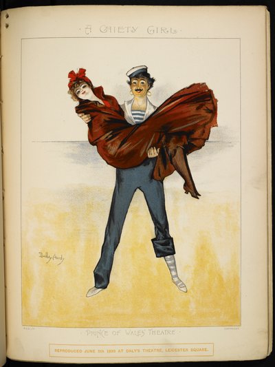 Een meisje in de armen van Auguste, een badmeester, aan de Rivièra (illustratie) door Dudley Hardy