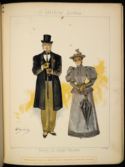 Twee van de personages. Een heer en een dame, mogelijk Lady Grey. door Dudley Hardy