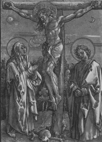 Christus aan het Kruis met de Maagd en Sint Jan, 1500-1550 door Dürer School.