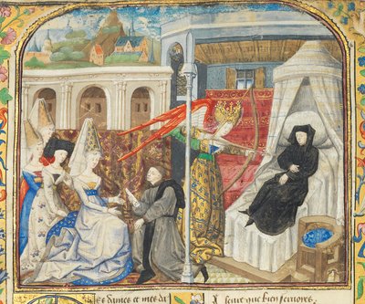 Pagina uit "La Belle Dame Sans Merci" door Alain Chartier, Parijs, begin 15e eeuw door Dunois Master