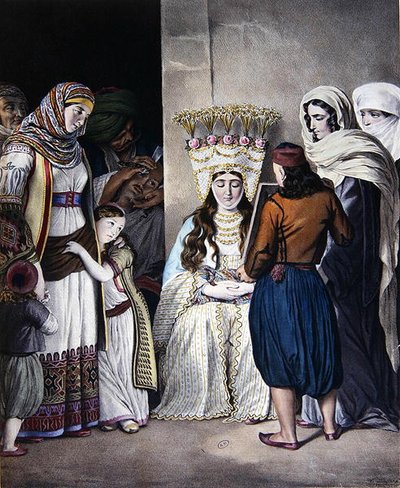 Grieks-orthodoxe bruiloft in Athene (ca. 1825) door Dupre Dupre