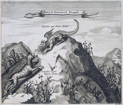 Een berg in de provincie Jiangxi met rotsen bekend als de Draak en de Tijger, uit China Illustrated door Athanasius Kircher, 1667 door Dutch School