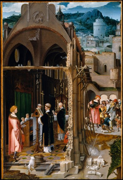 Een preek over liefdadigheid (mogelijk de bekering van Sint Antonius), c.1520-25 door Dutch School