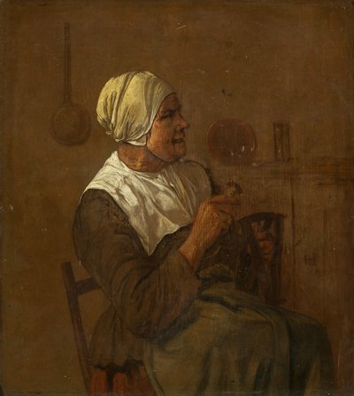 Een oude vrouw zittend, c.1650-1700 door Dutch School