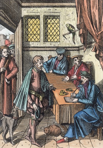 Bailliage, of Tribunaal van de Koningsbaljuw, naar een houtsnede in Praxis Rerum Civilium door Joos de Damhouder (1507-81) gepubliceerd Antwerpen, 1557 door Dutch School