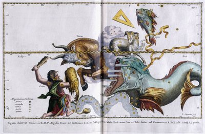 Hemelkaart van de sterrenbeelden: Orion, Stier, Ram en Vissen, 1666-1668 door Dutch School