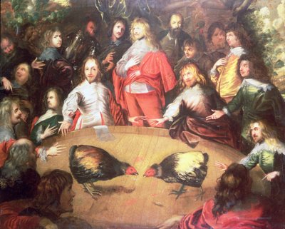 Karel I bij een Hanengevecht door Dutch School