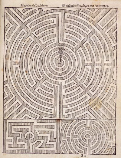 Ontwerpen voor doolhoven, uit De Nederlandse Tuinman door Johann van der Groen, gepubliceerd 1699 door Dutch School