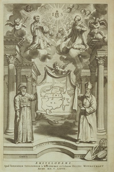Frontispice van China Illustrated door Athanasius Kircher (1601-80) 1667 door Dutch School