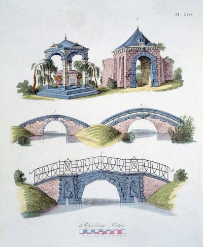 Tuinversieringen, uit Magazine of Garden Gems door G. van Laar, gepubliceerd in 1802 door Dutch School