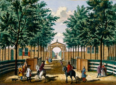 Tuinen van het lustpaleis van Francois van Haringkaspel, uit Het Zeganpralent Kennemerlant door Hendrick de Leth en Matthias Brouerius Van Nidek, gepubliceerd ca. 1700-1730 door Dutch School