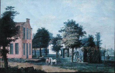 Jagers in een tuinomgeving, ca. 1770 door Dutch School