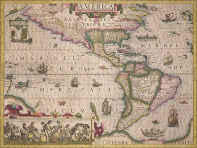 Kaart van Amerika, uit de Mercator Atlas, uitgegeven door Jodocus Hondius, Amsterdam, 1606 door Dutch School