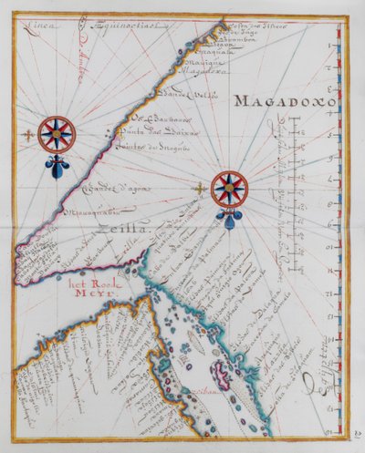 Kaart van Magadoxo, Zanzibar. door Dutch School