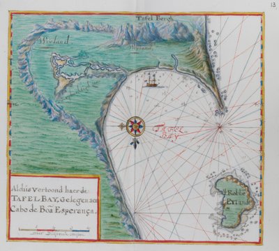 Kaart van de Kaap de Goede Hoop. Tafelbaai, Zuid-Afrika door Dutch School