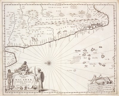 Kaart van de kust van Malabar, Oost-Indië door Dutch School