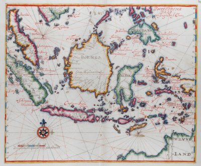 Kaart die Borneo, Celebes (Sulawesi), Java en andere Indonesische eilanden toont. door Dutch School