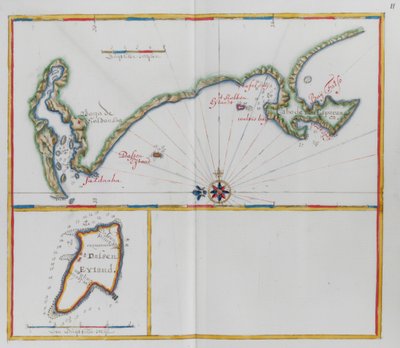 Kaarten met Dassen Island, een Zuid-Afrikaans eiland, en de tegenoverliggende kust. door Dutch School
