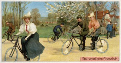 Mannen en vrouwen op fietsen door Dutch School