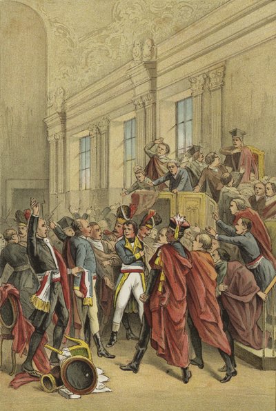 Napoleon verdrijft de Raad van Vijfhonderd uit haar kamers, Staatsgreep van 18 Brumaire, 1799 door Dutch School
