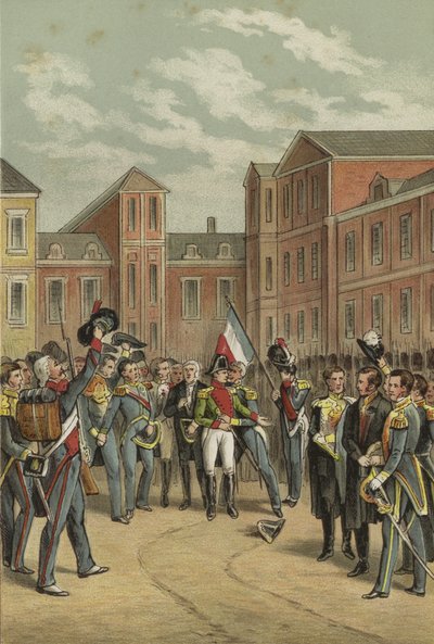 Napoleons afscheid van de Keizerlijke Garde in de Witte Paardenhof van het Paleis van Fontainebleau, 1814 door Dutch School