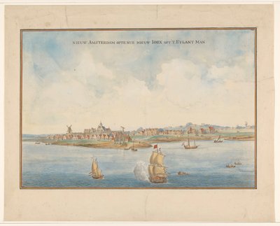 Nieuw Amsterdam en Manhattan, ca. 1660 door Dutch School
