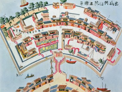 Plan van de Nederlandse fabriek op het eiland Desima bij Nagasaki, uit Illustrations of Japan door Isaac Titsingh (ca. 1740-1812), gepubliceerd Londen, 1822 door Dutch School